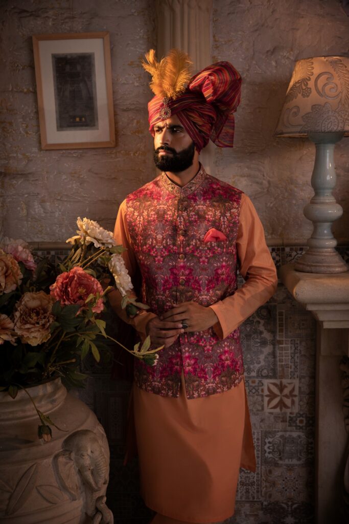 Cardinal Waistcoat with Festive turban and Kurta Set - Best designer in pakistan shadmani wedding Collection