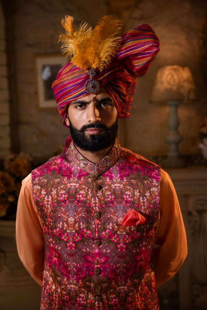 Cardinal Waistcoat with Festive turban and Kurta Set