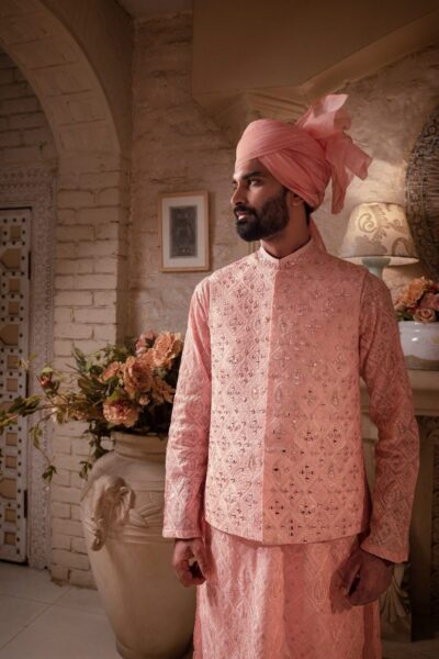 SALMON MIRROR EMBROIDERED WAISTCOAT FOR MEN