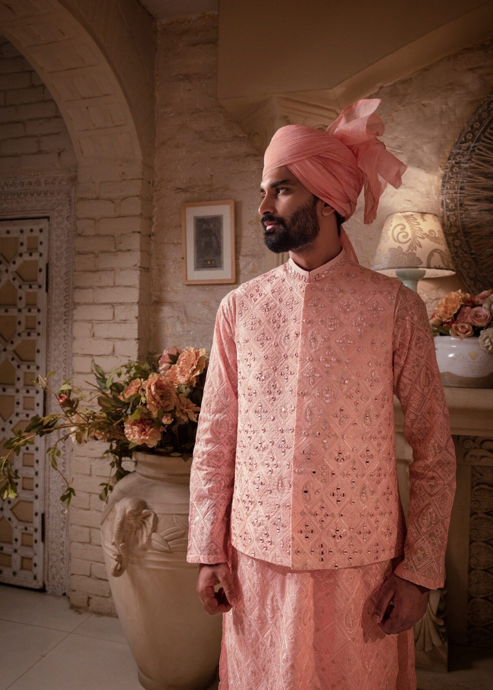 IMG_9009 SALMON MIRROR EMBROIDERED WAISTCOAT FOR MEN