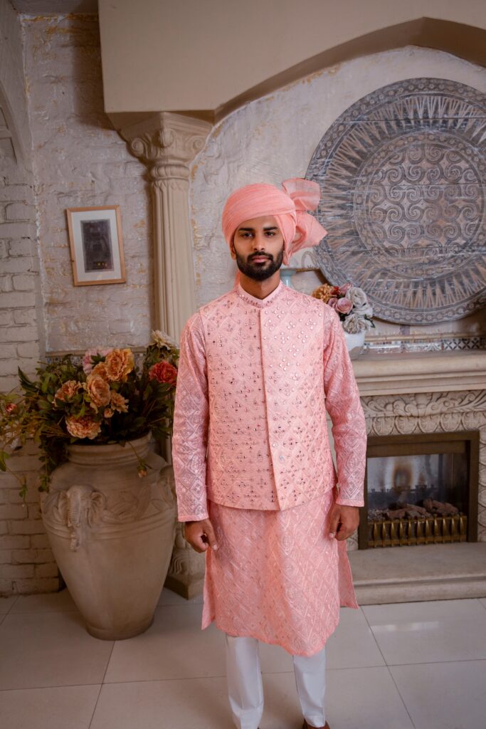 SALMON MIRROR EMBROIDERED WAISTCOAT FOR MEN