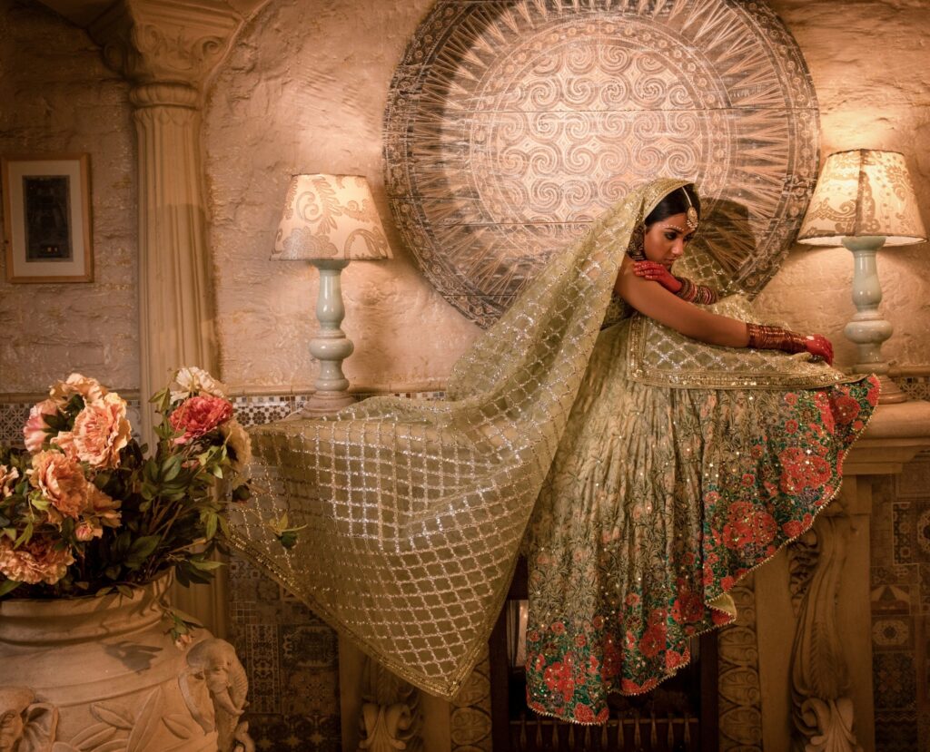 Bridal lehenga - golden lehenga with golden choli and golden dupata - Bride in golden lehenga - shadmani wedding Collection