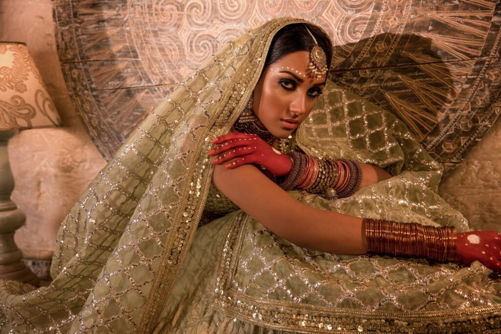 Bridal lehenga - golden lehenga with golden choli and golden dupata - Bride in golden lehenga - shadmani wedding Collection