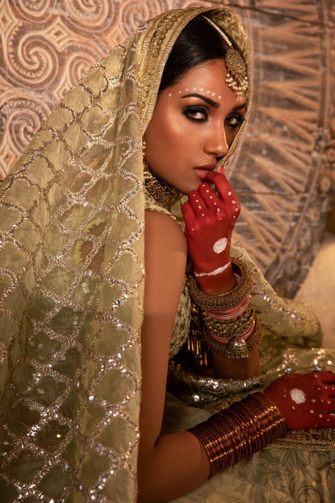 Bridal lehenga - golden lehenga with golden choli and golden dupata - Bride in golden lehenga - shadmani wedding Collection