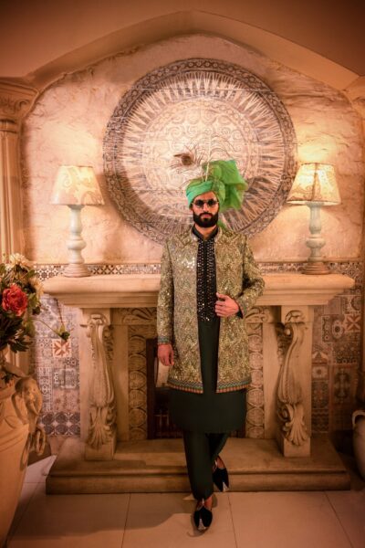 mirror embroidered sherwani front open