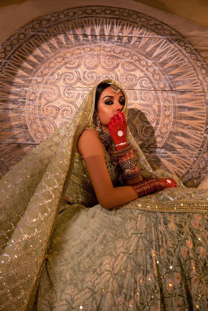 Bridal lehenga - golden lehenga with golden choli and golden dupata - Bride in golden lehenga - shadmani wedding Collection