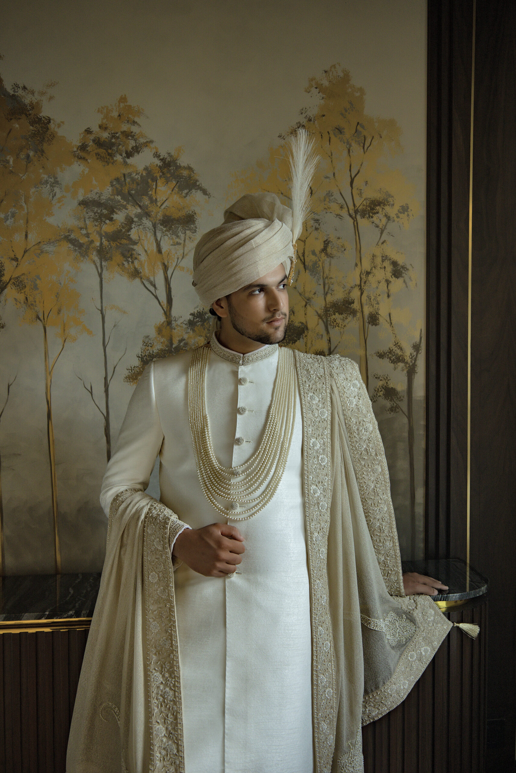 Farhaad - Traditional Pakistani groom Sherwani for Groom - White sherwani for groom - ivory white sherwani - best sherwani in karachi