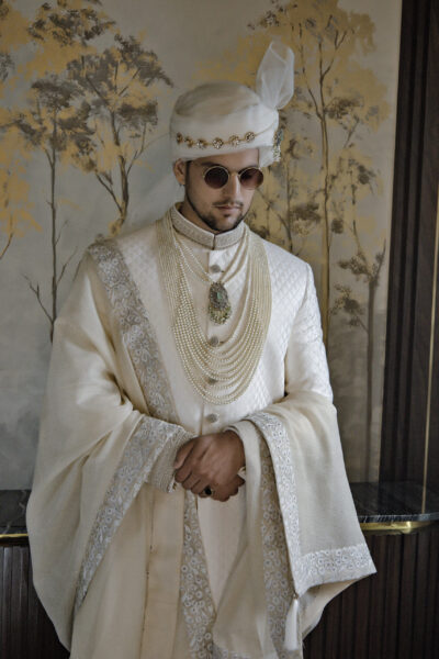 Best Pakistani Groom Sherwani - Ivory White Sherwani