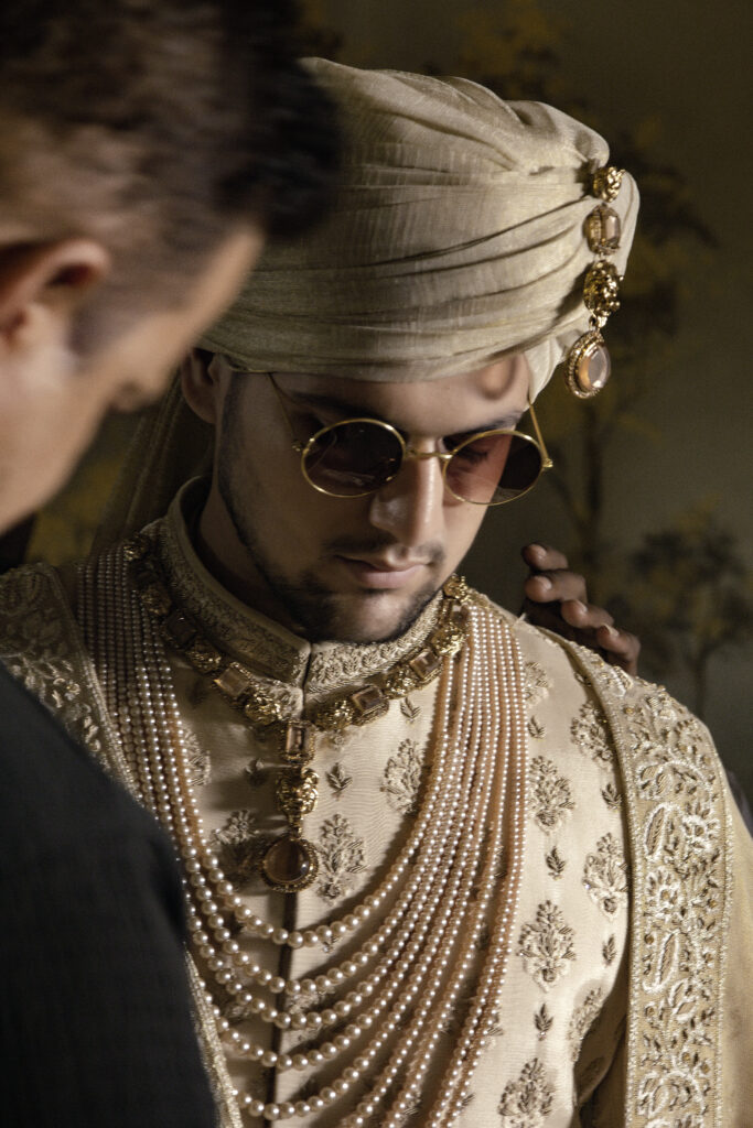Shahi Motif Gold Groom Sherwani - Golden Sherwani for Groom -Farhaad - Traditional Pakistani groom Sherwani for Groom - White sherwani for groom - ivory white sherwani - best sherwani in karachi
