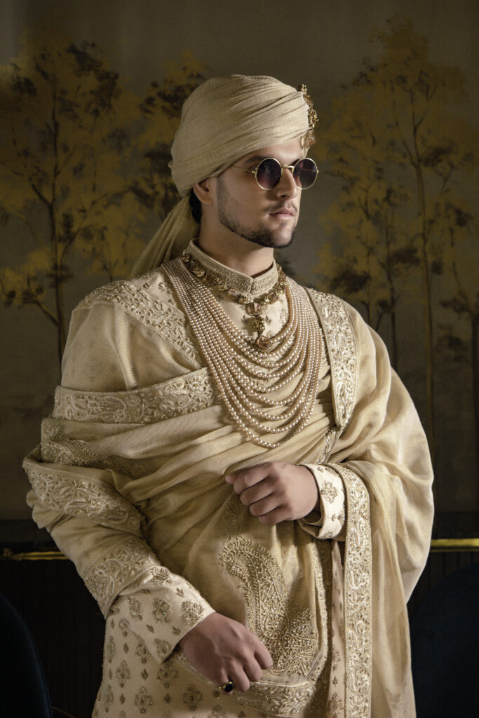Shahi Motif Gold Groom Sherwani - Golden Sherwani for Groom - best sherwani - designer sherwani