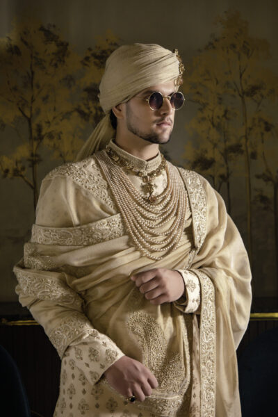 Shahi Motif Gold Groom Sherwani - Golden Sherwani for Groom - best sherwani - designer sherwani