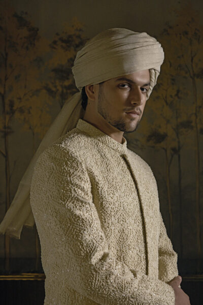 MILLET PEARL GROOM SHERWANI- Cream White Sherwani