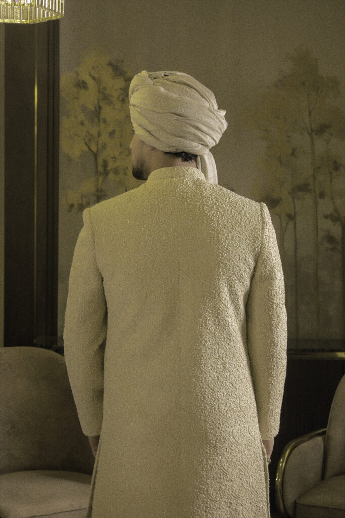 MILLET PEARL GROOM SHERWANI- Cream White Sherwani