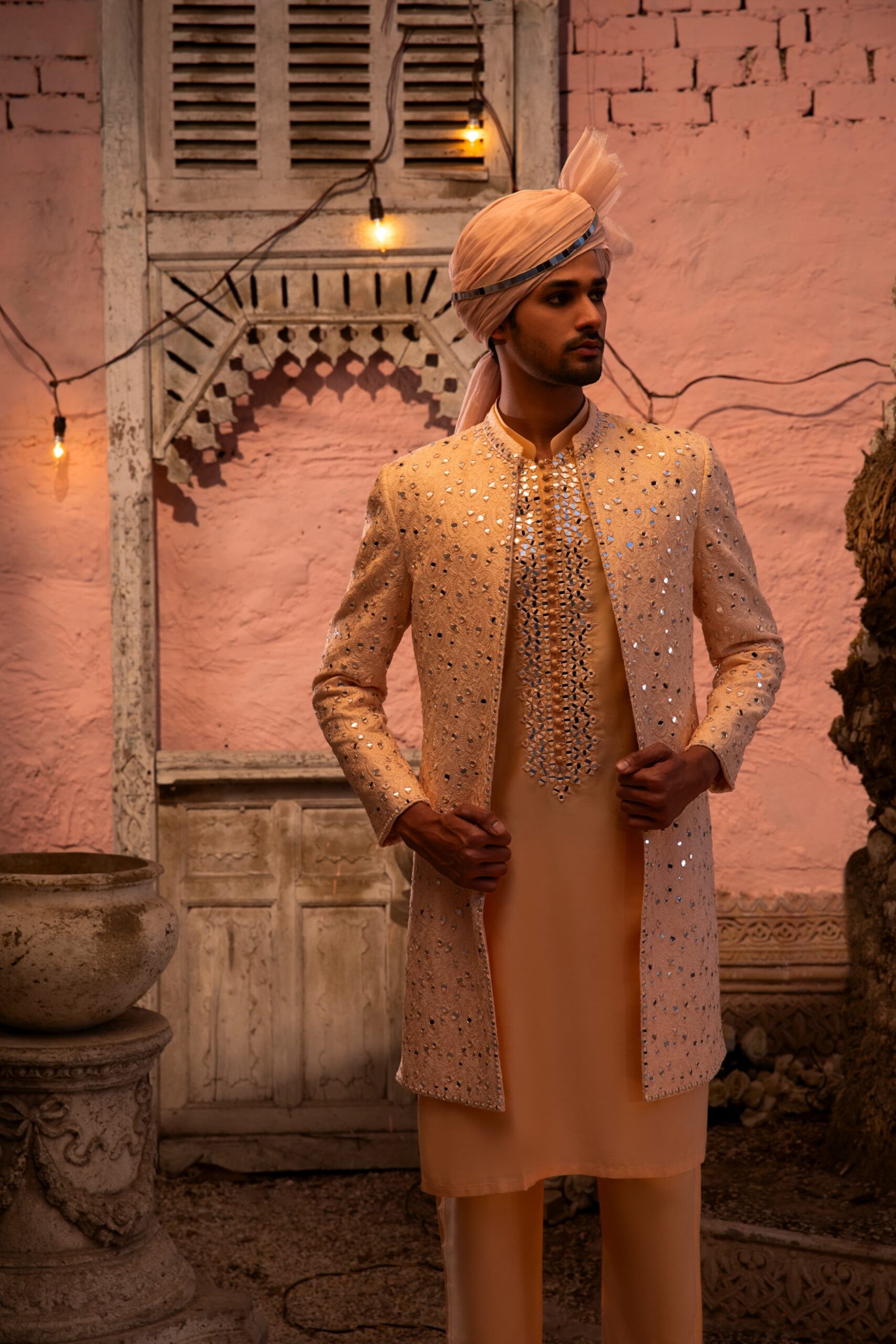 Rêverie Luxe Sherwani — a front-open sherwani jacket designed for the modern Pakistani groom
