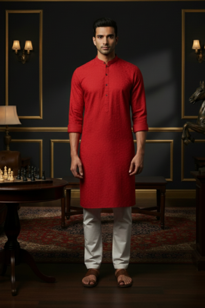 red cotton men’s kurta